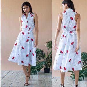 EVA FRANO Womens Doris Midi Wrap Dress Size Medium Scarlet Tile 3D Flowers